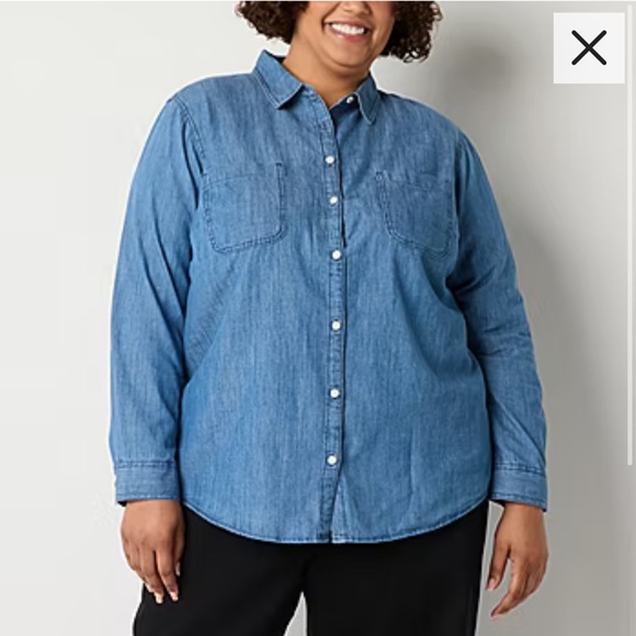 ST. John’s Bay Women’s Classic Denim Shirt, size 2xl - Picture 9 of 13